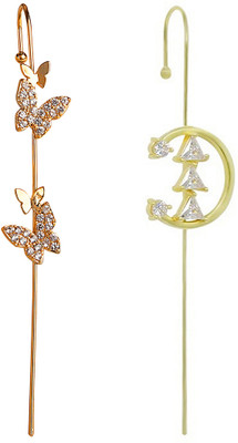 VIDALI Pack Of 2 Gold Plated Studded Butterfly Ear Cuff Cubic Zirconia Alloy Cuff Earring