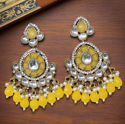 Meira Jewellery Stylish Kundan and Stone Studded Designer Heavy Earring Brass Drops & Danglers