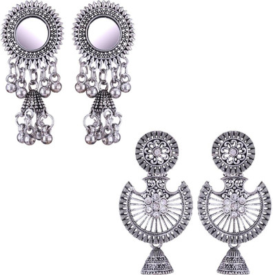 MEENAZ oxidised earrings jhumki silver combo party stylish simple small jhumka 4 set Beads, Pearl, Cubic Zirconia, Diamond Brass, Enamel, Copper, Zinc, Stone Drops & Danglers, Chandbali Earring, Earring Set, Jhumki Earring