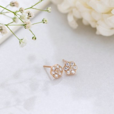 ZAVYA Floral CZ Rose Gold Plated 925 Sterling Silver Stud Earrings Cubic Zirconia Sterling Silver Stud Earring