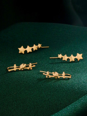 Qiroko Studio Fix Collection | Star Birds Earcuff Combo Of 2 Climber Earrings Set Alloy Earring Set, Cuff Earring
