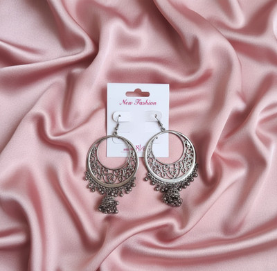 AJKER ANONNA Silver Oxidised Large Chandbali Jhumka Earrings for Women & Girls Metal Jhumki Earring