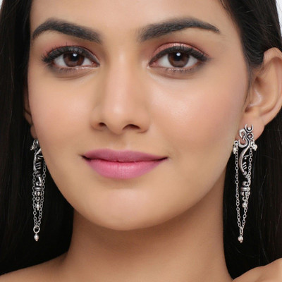 Voylla Aarambh Stylish Om Chain Earrings Brass Drops & Danglers