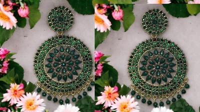 OKU Oxidized 3 Layered Beaded Chandbali Earrings for girls with pearl (Pink) Alloy Jhumki Earring