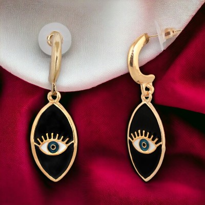 Lucky Jewellery Designer 18k Gold Plated Black Color Evil Eye Dangle Earring For Girls & Women Brass Tassel Earring