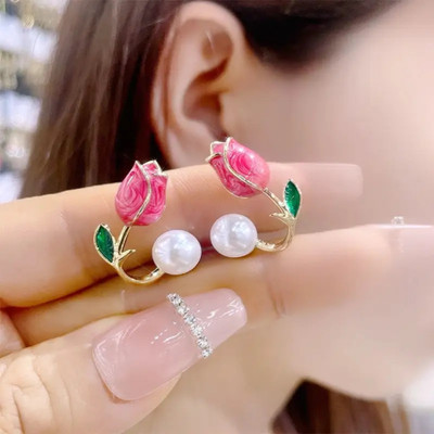 Sample Blossom Pearl Rose Earrings Alloy Stud Earring