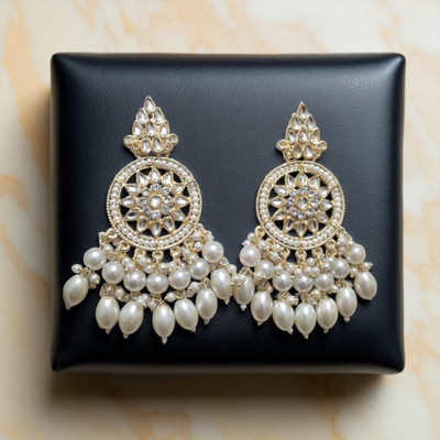 SAZOYA Traditional Kundan & Pearl Chandbali Earrings for Women & Girls Alloy Chandbali Earring