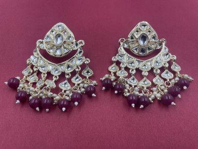 R A Enterprises Gold Plated Purple Kundan Pearl Alloy Drops & Danglers