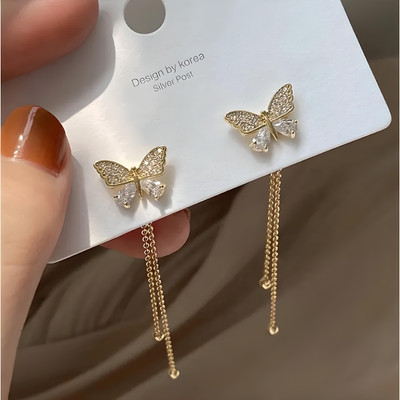 FFSTYLE Gold-Toned Butterfly Shaped Long Chain Drop Western Wear Earring. Alloy Drops & Danglers