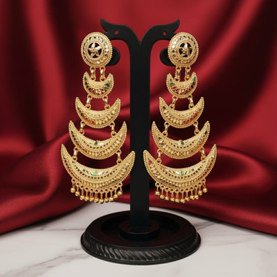 DM Creations Golden Moon Cascade Statement Long Earrings Brass Drops & Danglers