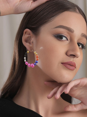 Jewelgenics Multicolor Pearl Hoop Earrings Pearl Alloy Hoop Earring