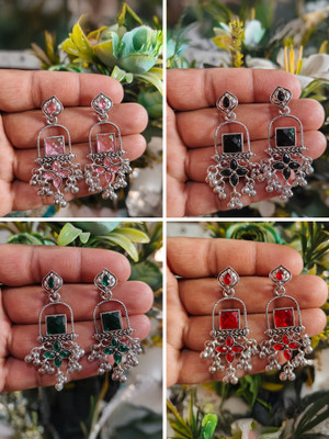 sarthak royal Combo of 4 Pair Latest Traditional Silver Kundan Stone Earrings Crystal Alloy Drops & Danglers, Earring Set, Stud Earring