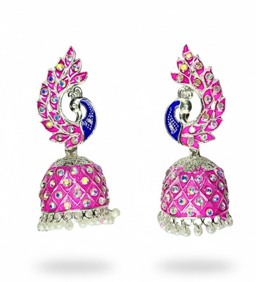 THE DM COLLECTION Elegant Antique Peacock Design Jhumka Earrings for Women Brass Jhumki Earring