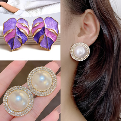 BLINGEE Korean Earrings Combo For Women Girl Leaf Ad Stone Pearl Stylish Trending Trendy Pearl, Crystal, Cubic Zirconia, Diamond Alloy Earring Set, Stud Earring