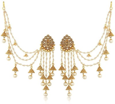 Happy Stoning Stylish Gold Plated Bahubali Earrings with earchains Alloy Jhumki Earring