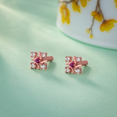 SORELLII Rose Gold Emerald and Diamond Earrings Cubic Zirconia German Silver Stud Earring