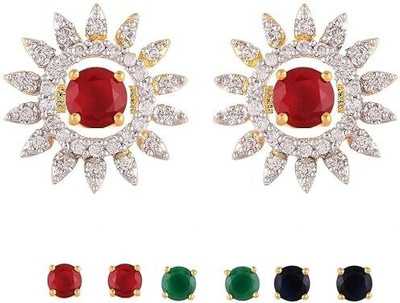 MK Gallery gold plated multicolor 5 in 1 interchangeable stud earrings for women|girls Alloy Stud Earring