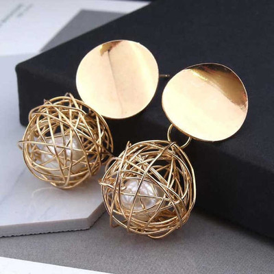 MAHADEV CREATION pearl in a cage of gold earrings Crystal Alloy Stud Earring