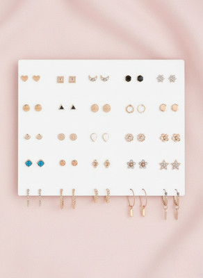 Vembley Trendy 25 Pair Gold Plated Hoop and Stud Earring Combo Set Pearl Alloy Stud Earring