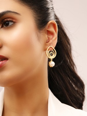 Priyaasi Swirl Pearl Gold Plated Drop Earrings Brass Drops & Danglers