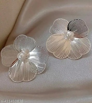 neze NZ 16 METALLIC SILVER FLOWER EARRINGS Alloy Clip-on Earring