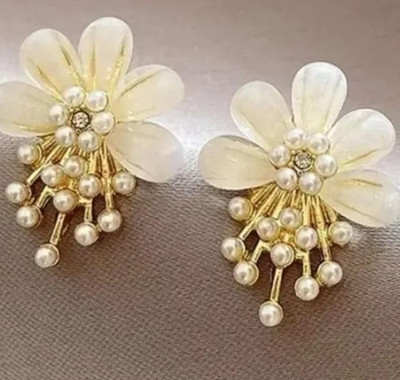 RISHASTYLE Shine white and gold plated earrings Zircon Alloy Stud Earring