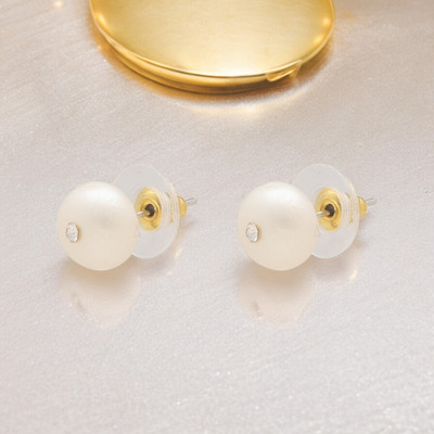 Sri Jagdamba Pearls Desire Pearl Earrings Cubic Zirconia Stone Stud Earring