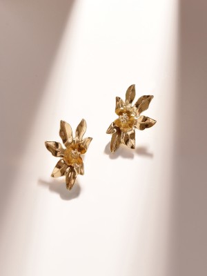 Priyaasi Gold Plated Floral Pattern Statement Stud Style Earrings Brass Stud Earring