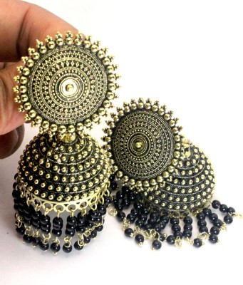 Kaeya Traditional Partywear Big Oxidised Jhumka Earrings for Women, long beads drops Beads Alloy Jhumki Earring