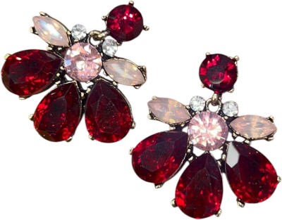 Toa Jewels Gabriella Red Flower Earrings Cubic Zirconia Copper Rhinestone Studs, Stud Earring