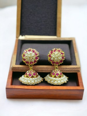 Raikar Jewellers Red 42 Gemstone Jhumka Pearl Copper Jhumki Earring