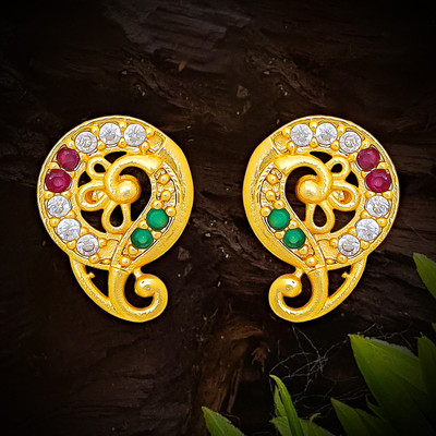 Raj And Deb Premium Collection Of Miron Gold Plated CZ Stud Earrings For Women And Girls Brass Stud Earring