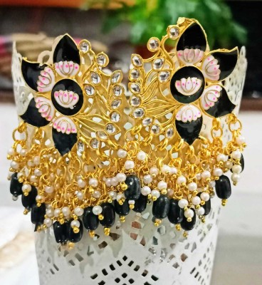 SaarSi Gold plated Floral Meenakari Kundan Pearls Earrings Pearl Brass Drops & Danglers
