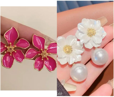 RISHASTYLE Combo of Two unique Korean stylish earrings Zircon Alloy Stud Earring