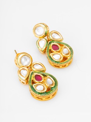 Vermont Gold-Plated Kundan Stone Brass Material 1 Piar of Earrings Pearl Brass Earring Set