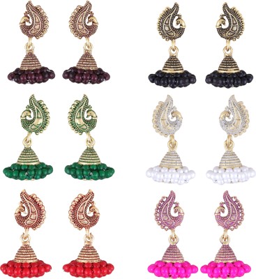 MEENAZ Peacock Jhumka combo earring women jhumki Traditional South indian Temple jhumka Beads Alloy, Metal, Copper, Brass, Stone Chandbali Earring, Drops & Danglers, Earring Set, Jhumki Earring