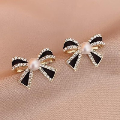 neze NZ 56 Pearl Bow Knot Small Stud + GET 1 FREE GIFT OF Floating Frame Display Box Alloy Clip-on Earring