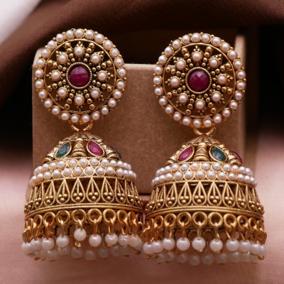 Antico Traditonal Ethnic Studded Gold Platted Big Oxxidize For Girl Pearl Alloy Jhumki Earring, Drops & Danglers, Chandbali Earring