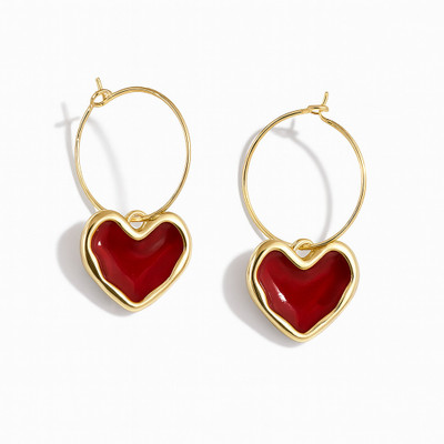 ORUKA Heart Hoop Korean Earrings Beads Alloy Stud Earring
