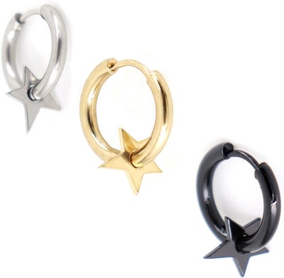 NNPRO Round Shape Earring Star Black,Silver &Gold Hoop Earring For Girls & Women 3 Pcs Metal Hoop Earring