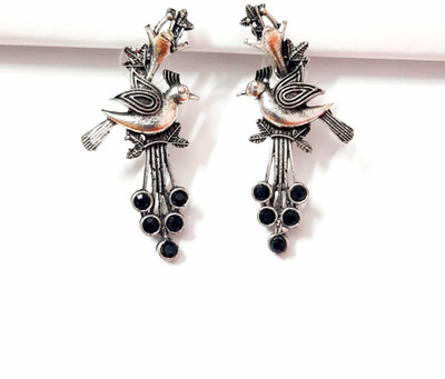 JUST IN JEWELLERY Just In Jewellery Oxidized Silver Style Statement Black Stud Earring Alloy Stud Earring