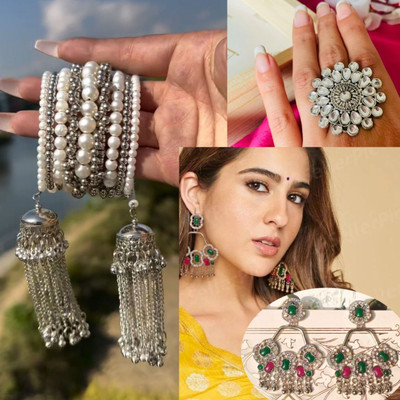 Ashir chandbali Earring and pearl Openable Bracelet and ring for women and girls Alloy Chandbali Earring