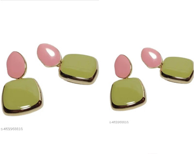 RISHASTYLE Shine pink and green combination korean stylish earrings combo of Two Zircon Alloy Stud Earring, Drops & Danglers
