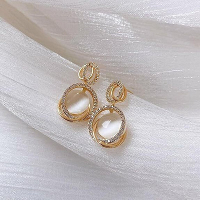 Rajwanti Collection Latest Gold Geometric Cat Eye Earrings for Modern Women, Party Wear Jewelry Cubic Zirconia Alloy Drops & Danglers