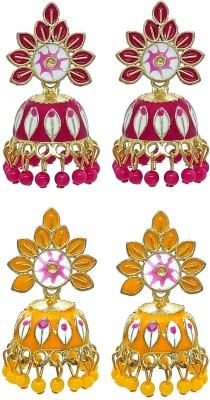 Fashion Fusion Gold Plated Meenakari Traditional Temple Jhumka/Jhumki Earring(Combo Pack of 2) Alloy Jhumki Earring