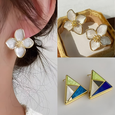 AKISON JEWELS Korean Earrings Combo For Women Girls Floral Flower Stylish Trending Trendy Alloy Earring Set, Stud Earring