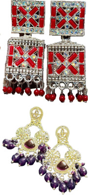 Hernger traders Earring-Box-1_02 & Three_Round_D_Purple_03 Cubic Zirconia Alloy Earring Set