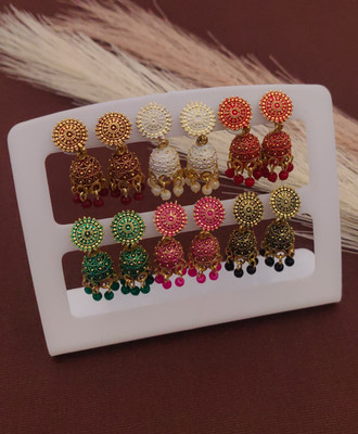 eloria Kombo_10 Alloy Earring Set, Chandbali Earring, Jhumki Earring, Rhinestone Studs, Stud Earring
