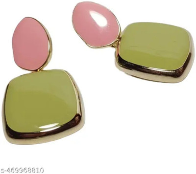 RISHASTYLE Shine pink and green colour earrings Zircon Alloy Stud Earring, Drops & Danglers