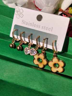 MegaSaver Combo Of 3 Gold Plated Stainless Steel Huggies Hoop Earrings Stainless Steel Drops & Danglers